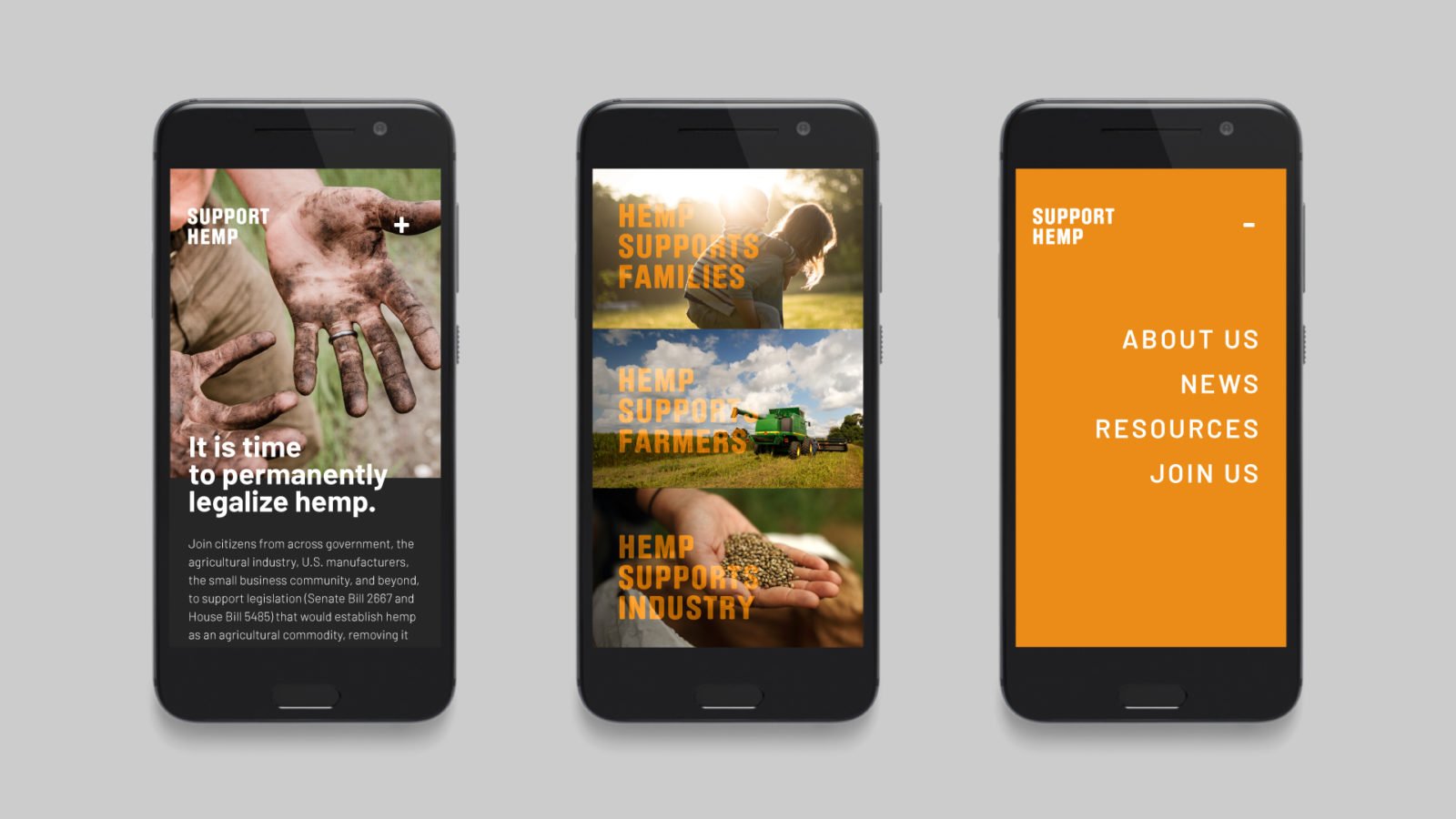 Industrial Hemp Campaign Branding for the US Hemp Roundtable Coalition Website Mobile Design