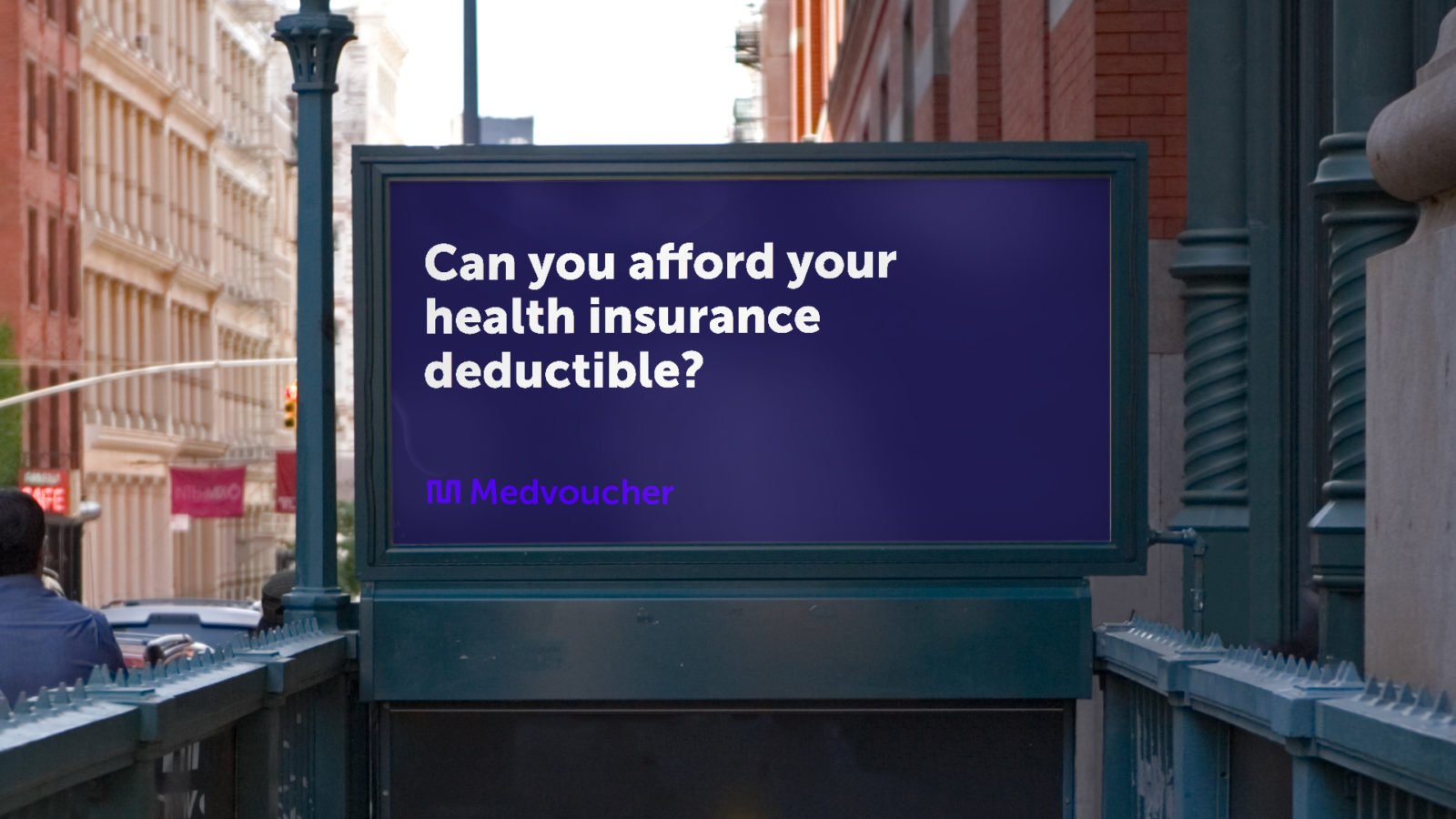 Brand identity and strategy for Medvoucher, a healthcare marketplace billboard