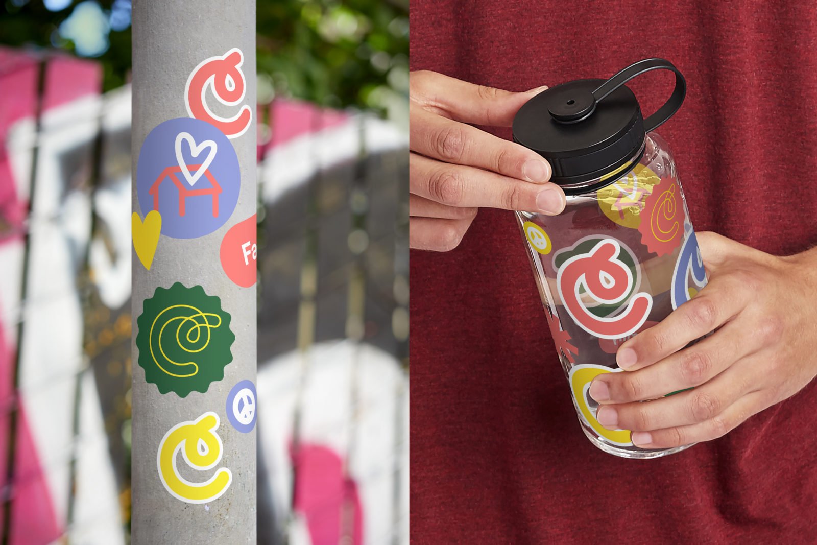Common Good Impact Brand Sticker and Reusable Water Bottle Design