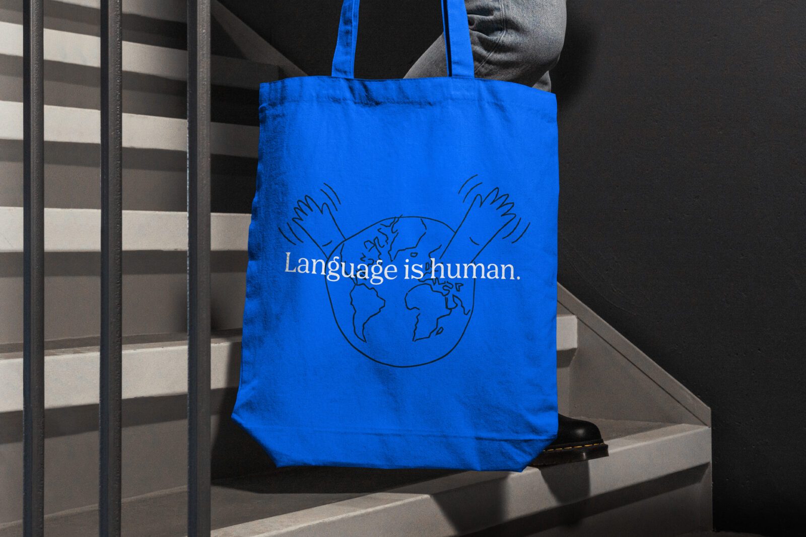 TalkAbroad branded tote bag and brand language